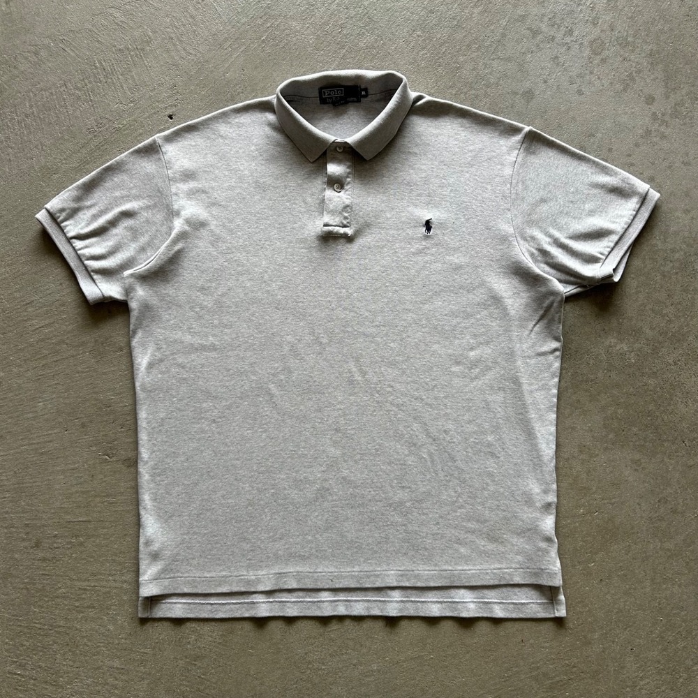 Vintage 90s Polo Ralph Lauren Polo Shirt Size XL Gray Short Sleeve Navy Pony USA